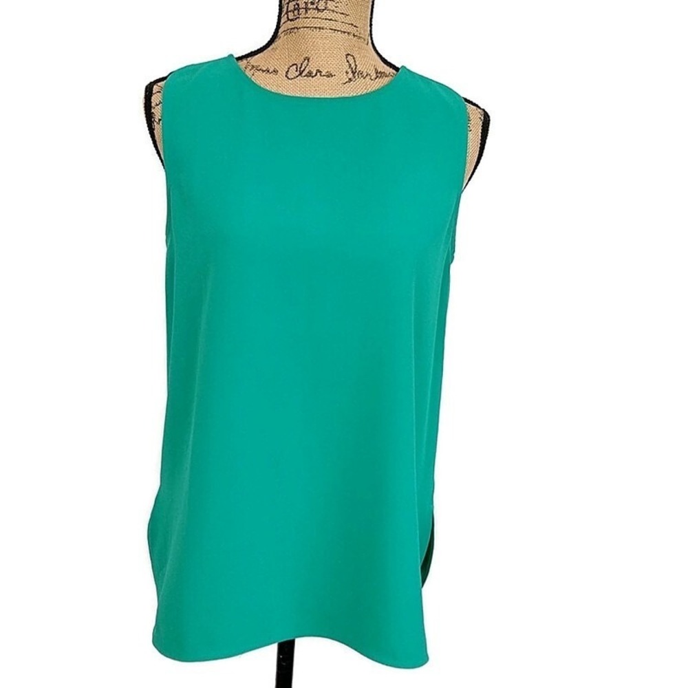 Ann Taylor Womens sz 4 Top Solid Green Round Neck Sleeveless Zip Up Tank